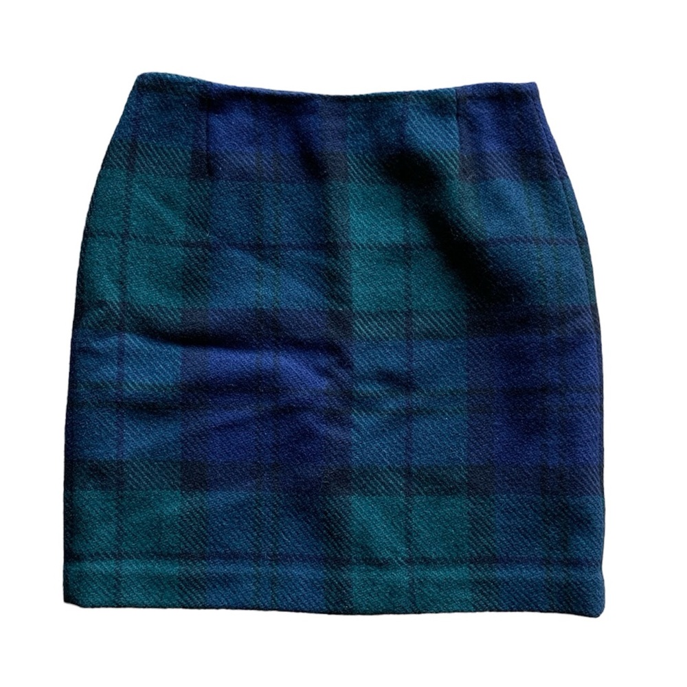 Wool blend plaid mini skirt Eddie Bauer black, blue & green lined size 8